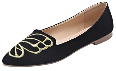 Dansskor dam platta – balettskor dam ventilerande bollskor fashionabla damskor minimalistiska sommarskor bekväma Mary Janes Loafer nötningsbeständiga All-Match slip-skor, svart, 36 EU