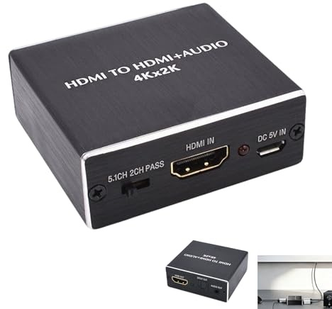 HDMI Audio Converter Extractor, 4K x 2K HDMI Audio Splitter with Optical SPDIF & 3.5mm Stereo Output, HDMI to Audio Adapter for Gaming Consoles Blu ray Players Streaming Device HDTV Home Theater Audio
