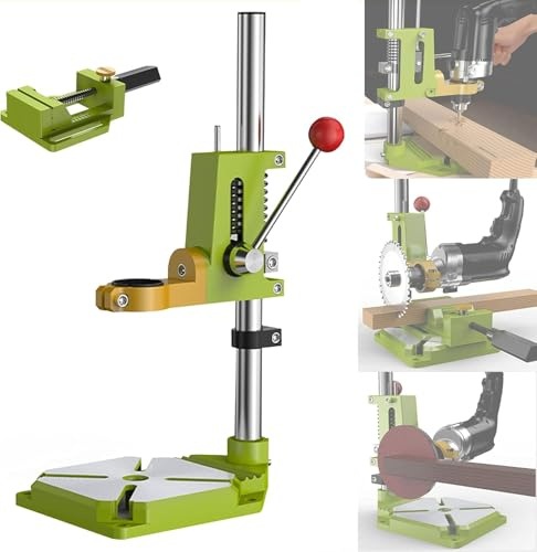 Drill Press Stand for Hand Drill - Adjustable Table with Single Hole Cast Iron Base for Workbench Repair and Wood Drilling Projects