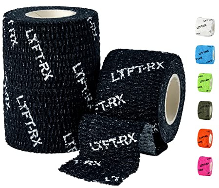 LYFT-RX Weightlifting Hook Grip Tape w/Premium Adhesive for Olympic Weight Lift, Cross Fitness, Lifting, Stretch Fit Athletic Finger Wrap, Protects Thumb Fingers, Size1.5in Black 3-Rolls