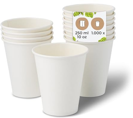 BIOZOYG 1000x gobelets jetables 250 ml / 10 oz, Ø 90 mm blanc - gobelet carton sans plastique et en matériaux durables - gobelet cafe