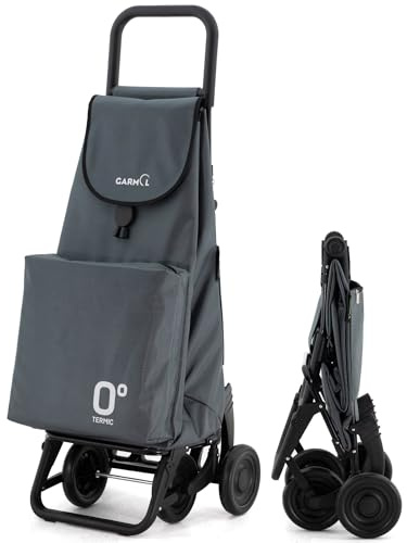 GARMOL Carro de la Compra Térmico Plegable 55 Litros |Bolsillo Térmico Interior de 11 Litros | Carro de la Compra 4 Ruedas Gran Capacidad Abatible| Carrito Compra Plegable Color Gris