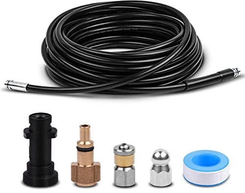 Fai Top Drain Cleaning Hose, Pressure Washer Drain Hose Cleaning Kit with Jet Nozzle and Rotary Jet Nozzle for Karcher K2-K7 Series and Lavor (10M)