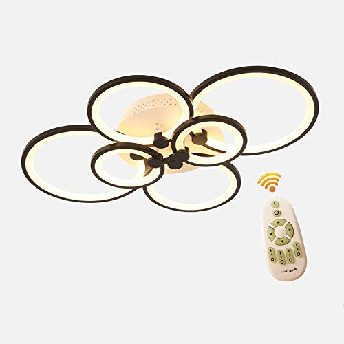 Lichtsse Deckenleuchte LED dimmbar 76W 6080LM Wohnzimmerlampe Deckenlampe 6 Kreise mit Fernbedienung Moderne Pendelleuchte aus Acryl in Schwarz für Schlafzimmer Studio Laden [Energieklasse A++]