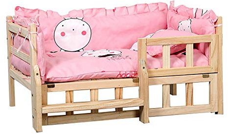 JLXJ Cama para Perros De Madera Camas para Perros con Soft Mat/Valla/Escalón fe Escalera, Mascota Grande Mediana Pequeña Ortopédico Elevado Sofá de La Perrera, Uso Invierno Verano