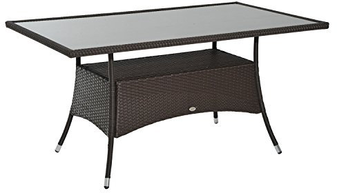 Outsunny Gartentisch Glastisch Esstisch Gartenmöbel Tisch, Polyrattan+Sicherheitsglas, Braun, 150x85x74cm