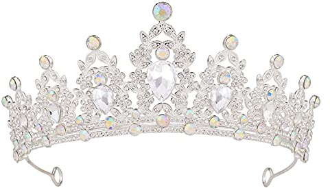 Vofler Crowns for Women, Silver Tiaras w/Crystal - Royal Queen Flower Headband for Princess Ladies Girls Bridal Bride Birthday Wedding Pageant Prom Quinceanera Homecoming Halloween Costume Party