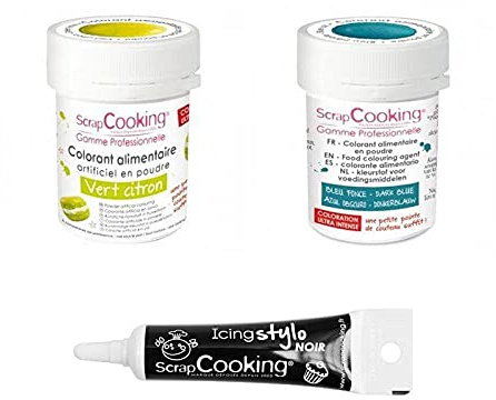 2 coloranti alimentari in polvere blu scuro-verde lime + penna per glassa nera