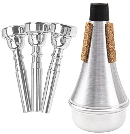 Yootones Trompetenmundstück (3C 5C 7C) mit Trompeten-Schalldämpfer, kompatibel mit Yamaha Bach Conn King Trompete, Ersatz-Musikinstrumente, Zubehör (Silber)
