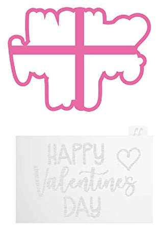 LissieLou Happy Valentine's Day Style 2 Cookie Cutter and Embosser Valentine's Day Icing Stamp Fondant Embosser - Light Pink/Clear