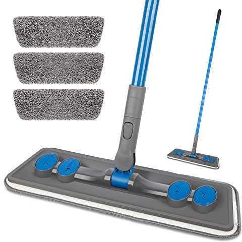 FORSPEEDER Microfibre Floor Mop for Cleaning Floors, Flat Mop for Laminate Wooden Vinyl Tile, Dust Wet Dry Use for Kitchen Bathroom Wall Cleaning with 3 Washable Chenille Pads