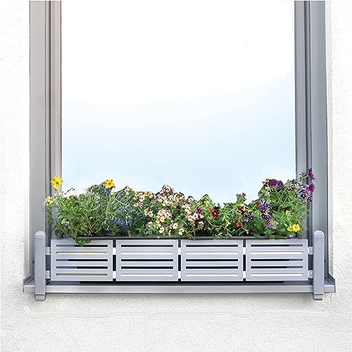 Protezione anticaduta, masu set di base, per fioriere da esterno alla finestra, adatto a qualsiasi davanzale da 78cm a 140cm, edizione austriaca (moderno, grigio signale)