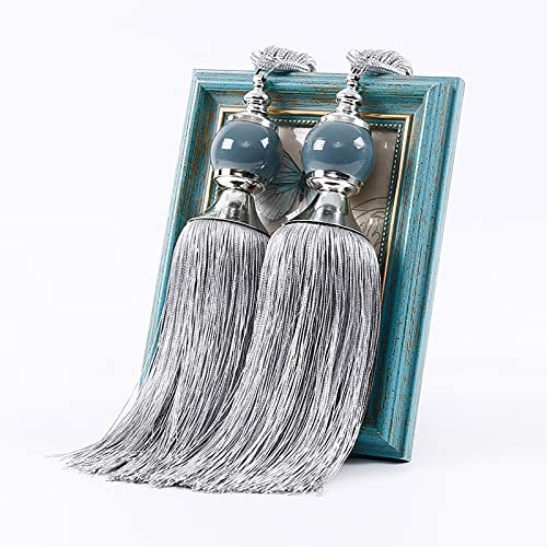 HREDZEO Fermatenda per Tende,2 PCS Fibbie per Tende con Cinturino con Nappe Corda per Tende Fatti a Mano per Tende Accessorio(Grigio)