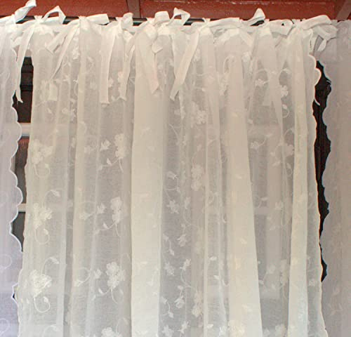 LillaBelle Gardinenschal Lisa Offwhite Bestickt 130x300 cm – Romantischer Landhaus-Vorhang mit Bändern, Shabby Chic Store & Dekoschal, feine Spitze für Wohnzimmer & Schlafzimmer, 1 Stück