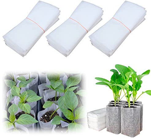 Sac à Semis, 300 Pcs Sacs à Plantes Non Tissés, Biodégradables, Pots de Semis en Tissu pour Jardin, Serre, Tomates, Fleurs et Plus 12cm x 15cm