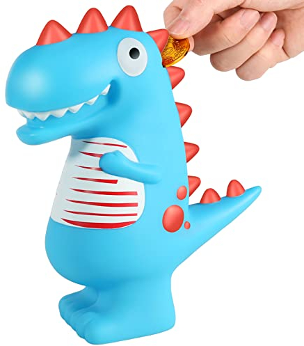 Piggy Bank Dinosaur Money Box Coin Money Tin Personalised Money Jar for Kids and Adults Birthday Gifts for girls and boys Cute (Blue)