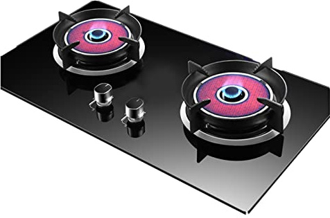 Placa De Gas De 2 Fuegos, Superficie De Cocción De Cristal Templado Negro, Conmutable Gas/GLP, Protección Contra Apagado Accidental (Size : NG)