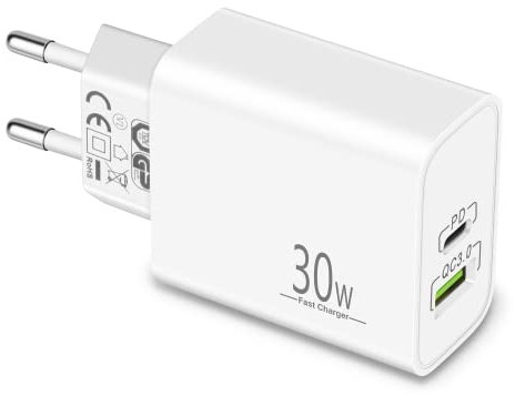 MatauMahi Chargeur USB C 30W à 2 Ports (Type-C/A) - Blanc, Prise USB C avec PD/QC/PPS, Embout Chargeur Rapide, Adaptateur Secteur Compatible avec iPhone 16/15/14 Pro, Samsung S24/S23, Google Pixel 9/8