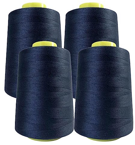 4 Nähgarnspulen (4.500 Meter/Rolle), hochbeständiges Polyestergarn, Garnspulen für Näharbeiten, (5000Y, 4 x Blau 3238)