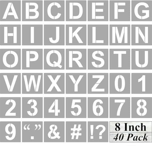 Alphabet-Buchstaben- und Zahlenschablonen, 20,3 cm, 40 Stück, große Buchstaben und Zahlen, Schablonen mit Schildern zum Malen auf Holz, wiederverwendbare Buchstabenschablonen für Kreidetafelschilder