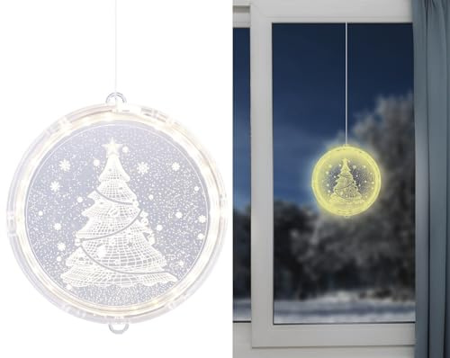 Lunartec LED Fensterbild: Weihnachtliches Fenster-Licht mit Weihnachtsbaum-Motiv, Ø 16 cm (Weihnachten Dekos, LED Licht Dekos Weihnachten, Leuchten)