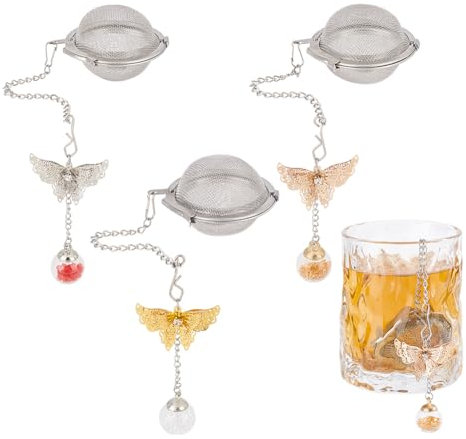 UNICRAFTALE 3Pcs 3 Couleurs Filtre Infuseur Passe Boule Infuseurs à Thé Acier Inoxydable Pendentif Papillon Boule à Thé Passoire à thé avec Chaîne pour Infuser du Thé en Vrac