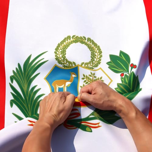 Anley Bandera de Perú de 3 capas de doble cara a prueba de desgarros, 3x5 pies, color vivo, cabecera de lona y resistente a las arrugas, las banderas nacionales peruanas más fuertes y duraderas