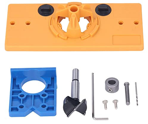 LEEZAD 35 mm Scharnier Bohrschablone, verdeckte Tür Scharnier Jig Bohrlöcher für Scharnierschrauben Werkzeuge, Lochsägenlehre, Bohrführung, Fräser Bit Set für Möbel, Türschloss(Gelb)