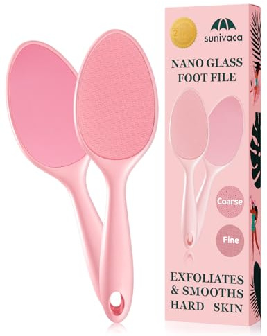Sunivaca Hornhautentferner 2-seitiger aus Glas für die Füße, ohne Abflussständer (Rosa)