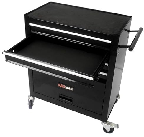 COZONY Werkzeugkiste mit 4 Schubladen und Rollen, Werkzeugaufbewahrung, Organizer für Garage, Lager, Reparaturwerkstatt, 104 kg Kapazität, 62 cm T x 33 cm B x 66 cm H, Schwarz