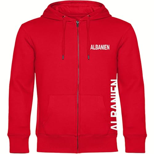 multifanshop® Kapuzen Sweatshirt Jacke - Albanien - Brust & Seite - Druck weiß - seitlich Pullover Fanartikel - Größe M rot