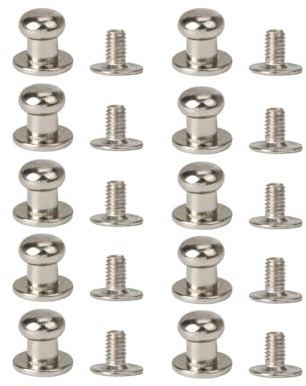 10 Stück Silber massive Knopfnieten mit rundem Kopf und Schrauben, Nietenset aus Zinklegierung, DIY-Lederzubehör für Gürtel, Riemen, Tasche (6 mm)