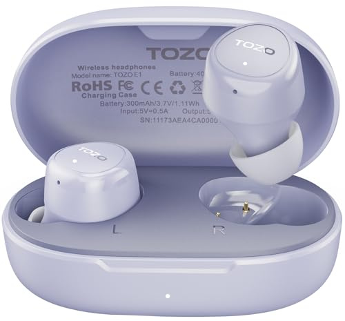 TOZO E1 Wireless Earbuds, Bluetooth 5.3 Ear Buds with Custom EQ, Premium Sound, Dual ENC Mics for Clear Calls, 30H Playtime, IPX6 Waterproof, Lightweight 3.9g, Comfortable In Ear Earphones (Purple)