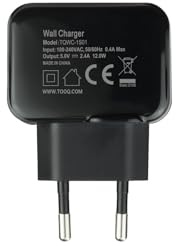 Cargador de Pared USB 5V 2.4A Negro, Compacto y Ligero, Ideal para Cargar Dispositivos móviles y Accesorios electrónicos.