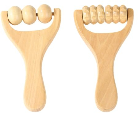 Massageroller Holz, 2 Stück Faszienrolle Holz, Massageroller Holz für Rücken, Triggerpunktroller Körper Gesichtsroller Massageroller mit Griff, Geeignet für Nacken, Beine, Rücken, Körper