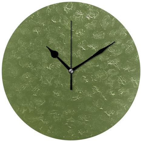 Amooorous Reloj de pared redondo de 25,4 cm, color verde oliva oscuro, liso, moderno, para baño, cocina, oficina