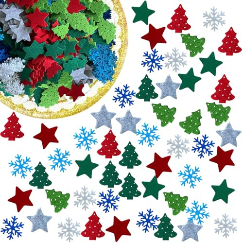 Scinzene 225 Stück Filzsterne Weihnachten, Tisch- & Streudeko mit Filz Sternen Rot, Grün, Grau, Deko für Basteln & DIY
