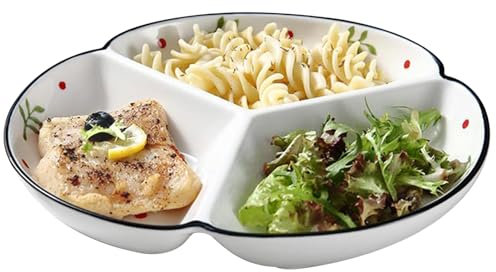 Plato dividido para restaurante casero, plato dietético con control de porciones de 7'', 8'', 9'', para pasta/fruta/ensalada, plato de cena, bandeja de 3 compartimentos, grueso/liso(B,9in)