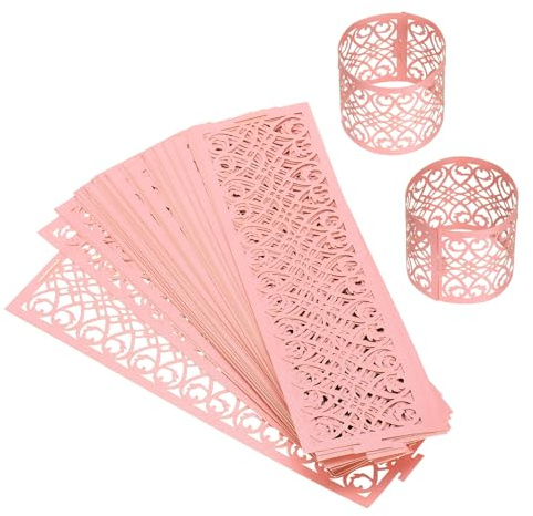 uxcell 50Pcs Napkin Rings Laser Cut Foil Paper, Napkin Holder Hollow Napkin Bands for Weddings Party Serviette Table Decoration Restaurant (Pink, 6.7 x 2)