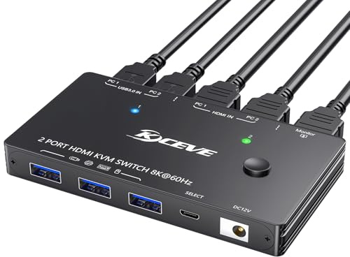 YOUTINGHDAV KVM-omkopplare 2 PC 1 bildskärm 8K@60Hz 4K@120Hz