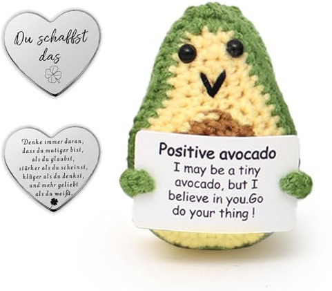 Glamifyr Avocado Plüschtier - Pocket Hug Kuscheltier Mit Aufmunterung Karte, Geschenke für Motivation, Gute Besserung und Glücksbringer für Kinder