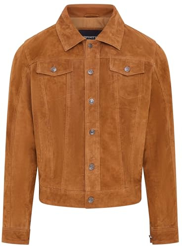 Infinity Leather Chaqueta Vaquera de Ante de Cabra Para Hombre Camisa de Cuero Vaquera Informal de Camionero
