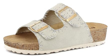 inblu Femme Ciabatte Donna Doppia Fascia Con Bordo Cucito E Fibbia Regolabile, Plantare in Vera Pelle Multiprise, Glace, 39 EU