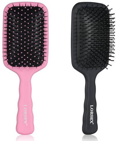 LORSEX 2 Pack Hair Brush, Large Paddle Detangle Hairbrush for Women Men and Kids, Great on Wet/Dry Hair Smoothing Massaging Detangling (Pink-Black)