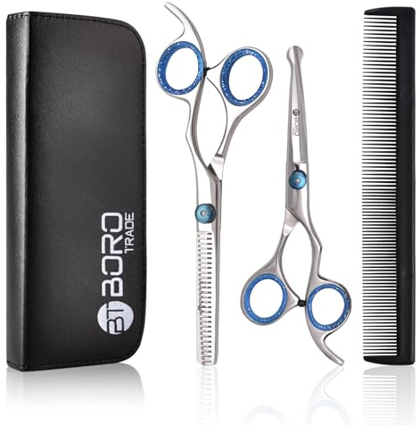 Professional Dog Grooming Scissors Kit Dog Scissors Set with Safety Round Tip, Curved Pet Cat Hair Cutting Trimming Grooming Shears, Also Include Thinning Scissor(Stainless Steel)(6 Inches)(2 Pieces)