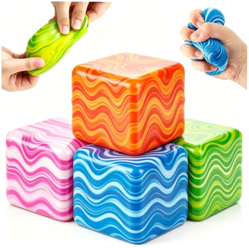 Audasi 4 Pezzi Antistress Per Adulti E Bambini, Squeeze Giocattoli Morbide Palline Da Schiacciare Con Design Cubo Antistress Giocattoli Sensoriali Per Gestire Ansia Palline Squishy Cube