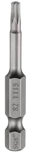 QUARKZMAN Punta De Destornillador De Seguridad Torx TT15 2 50mm Largo | Vástago Hexagonal 1/4 Magnética Antimanipulación 6 Puntas Estrella Brocas Para Taladro Acero S2 Punta Hueca