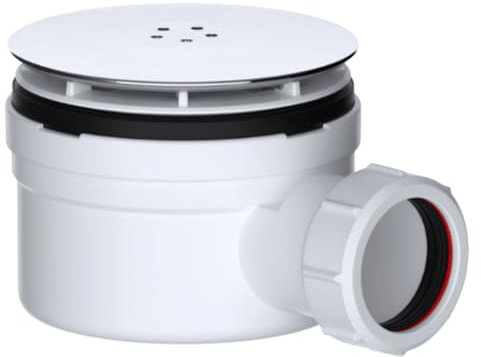 Hulthor 90mm Shower Trap with Removable Cover – Fast Flow Waste Drain for Shower Trays, Easy Clean Trap with Hair Filter, Durable ABS Plastic, Chrome Finish