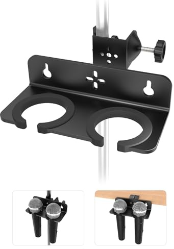 Bolunber 2-Multi Mikrofonhalter, Organizer für Mikrofonständer für Dynamische Kabelgebundene und Kabellose Mikrofone, Stand & Wandmontage