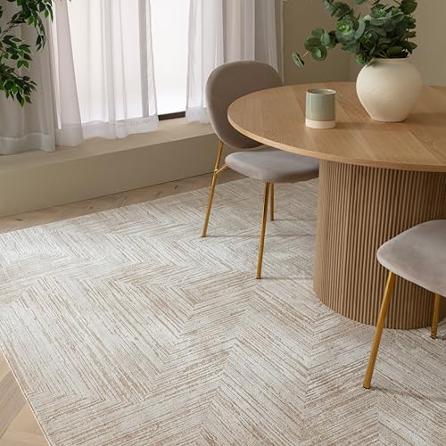 Furniturebox Area Rug 120 x 170cm - 'Savannah' Beige & Brown Textured Criss Cross Pattern Living Room Rug Neutral Modern Design Short Pile For Lounge Bedroom Dining Room